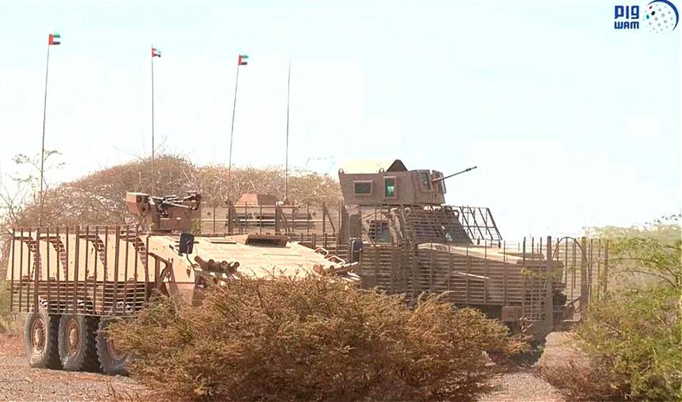 Patrian raskaalla konekiväärillä aseistettu miehistönkuljetusvaunu kuvattiin joulukuun 9. päivänä Haysin kylän lähellä Jemenissä.