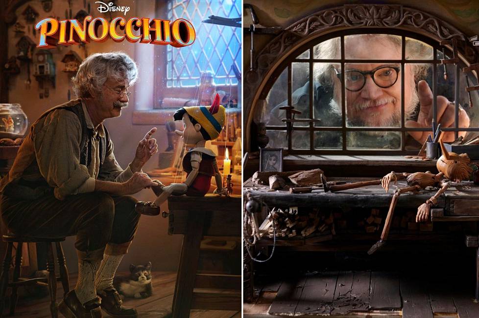 Disneyn Pinokkiossa (vas.) puusepän roolin näyttelee Tom Hanks. Myös Guillermo del Toro (oik.) on tehnyt oman versionsa rakastetusta italialaistarinasta.