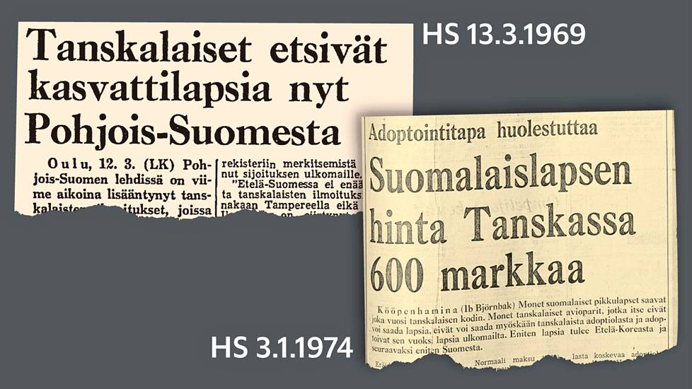 The extradition of Finnish children for adoption abroad was reported in the newspapers of that time.  According to Statistics Finland's monetary value converter, FIM 600 in 1974 corresponds to about 611 euros in current money.