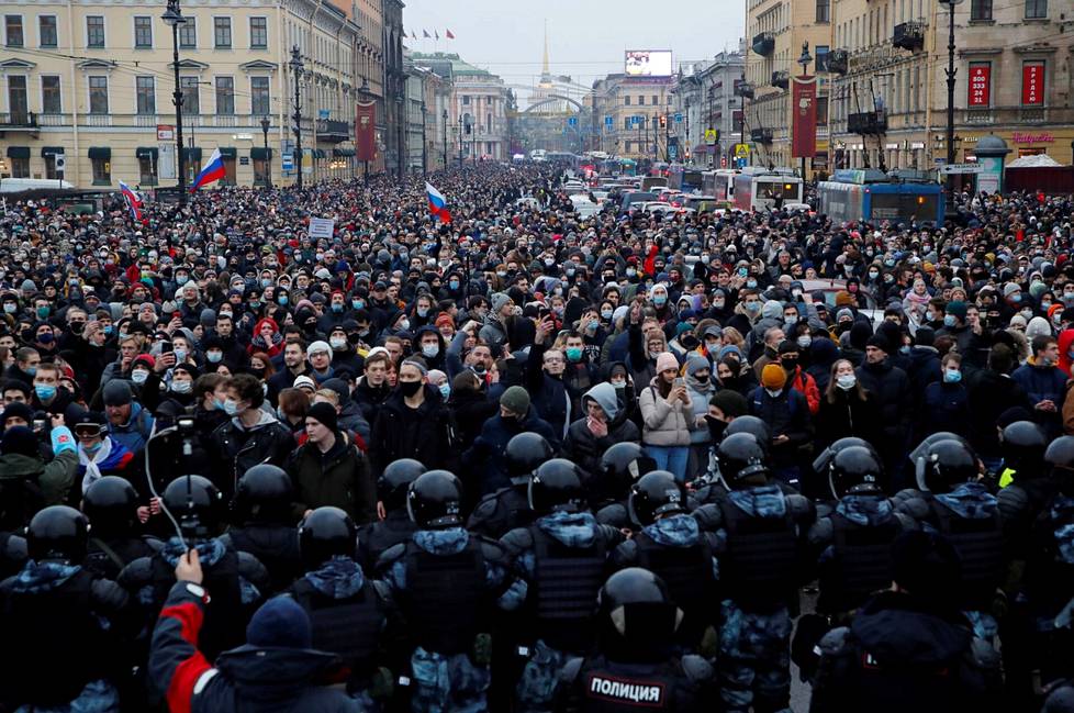 23. tammikuuta. Kymmenettuhannet osoittivat mieltään Moskovassa Aleksei Navalnyin tueksi.