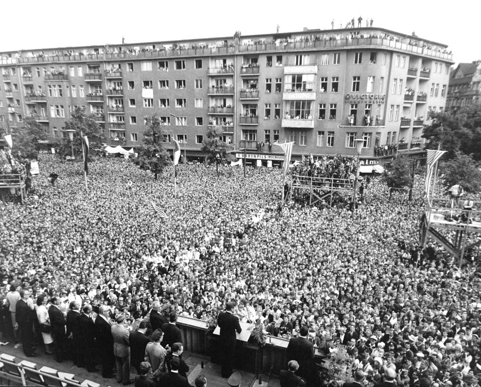President John F. Kennedy gave his famous speech in Berlin in 1963 to a huge crowd.
