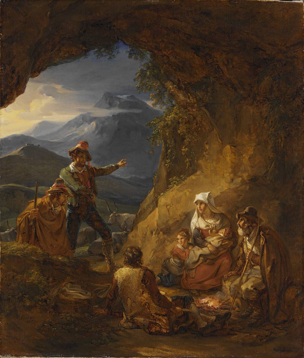Italiassa maalattu Rosvoja paimenperheen luona (1823) yksi Lauréuksen viimeisiä teoksia. 