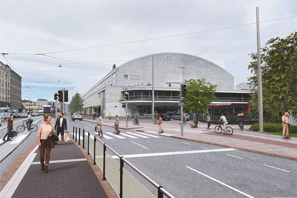 The end result of the project should be a thoroughly repaired street with room for all pedestrians, regardless of the means of transport.  Observation picture is from Mannerheimintie 60, looking north.