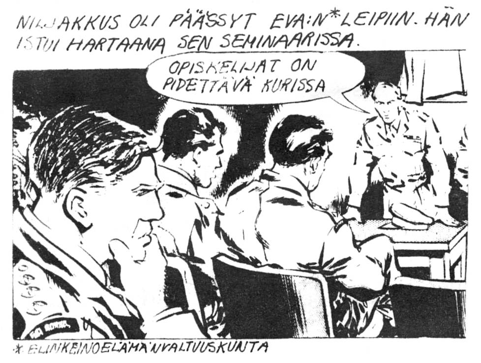 Akateemisen Sosialistiseuran ASS:n Yliopiston Tiedonantaja -lehdessä 4/1979 julkaistiin sarjakuva, jossa HYY:n hallituksen entinen puheenjohtaja ”Tuomas Niljakkuus” pettää opiskelijoiden luottamuksen. 