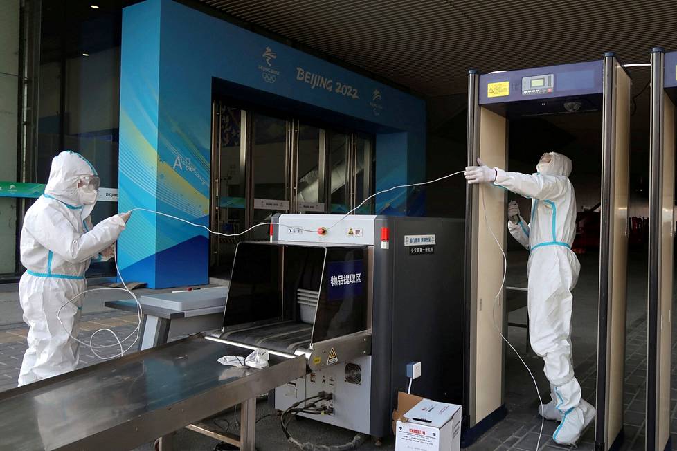 A metal detector was installed in place at the Olympic press center on Tuesday.