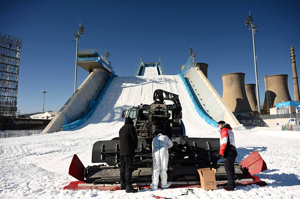   Snow work was done on Big Air Hill at the Beijing Olympics late last week.
