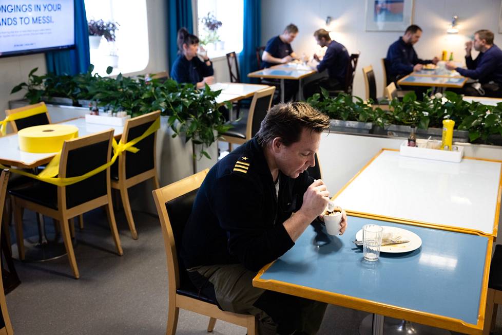 Dining at the crew fair is the highlight of the day for chief mate Stefan Ölander.  Meals are served four times a day.