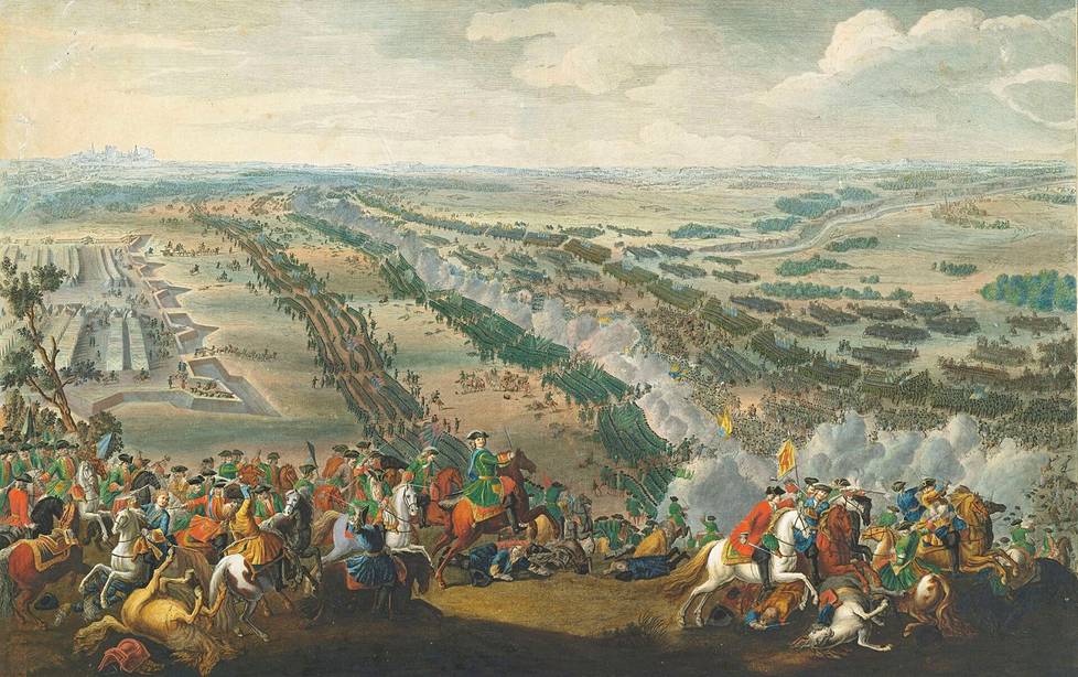 Denis Martens nuoremman Pultavan taistelua esittävä maalaus vuodelta 1726.