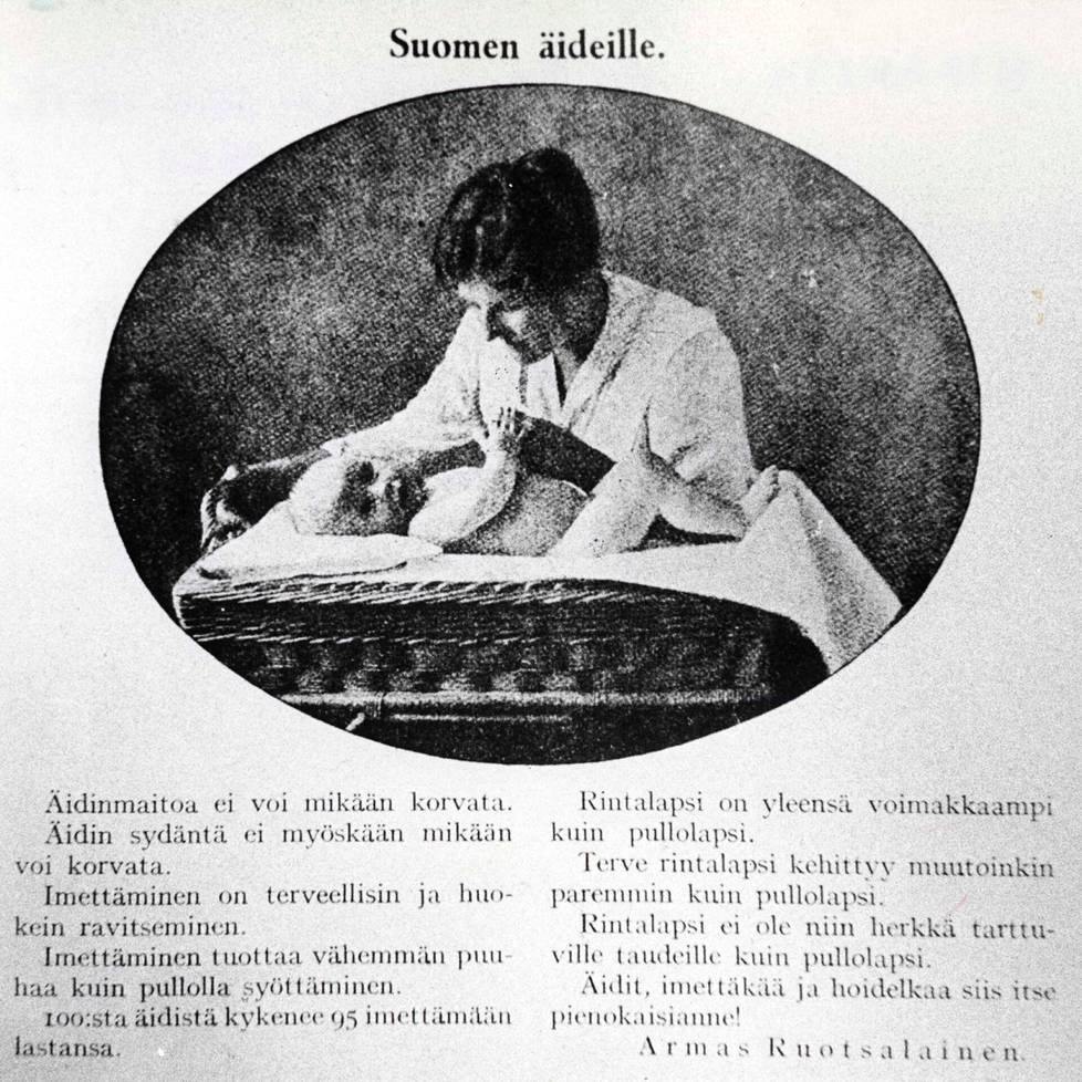 Tämä Armas Ruotsalaisen 1920-luvun alussa julkaistusta kirjasta peräisin oleva vetoomus päätyi neuvoloiden seinille huoneentauluksi. 