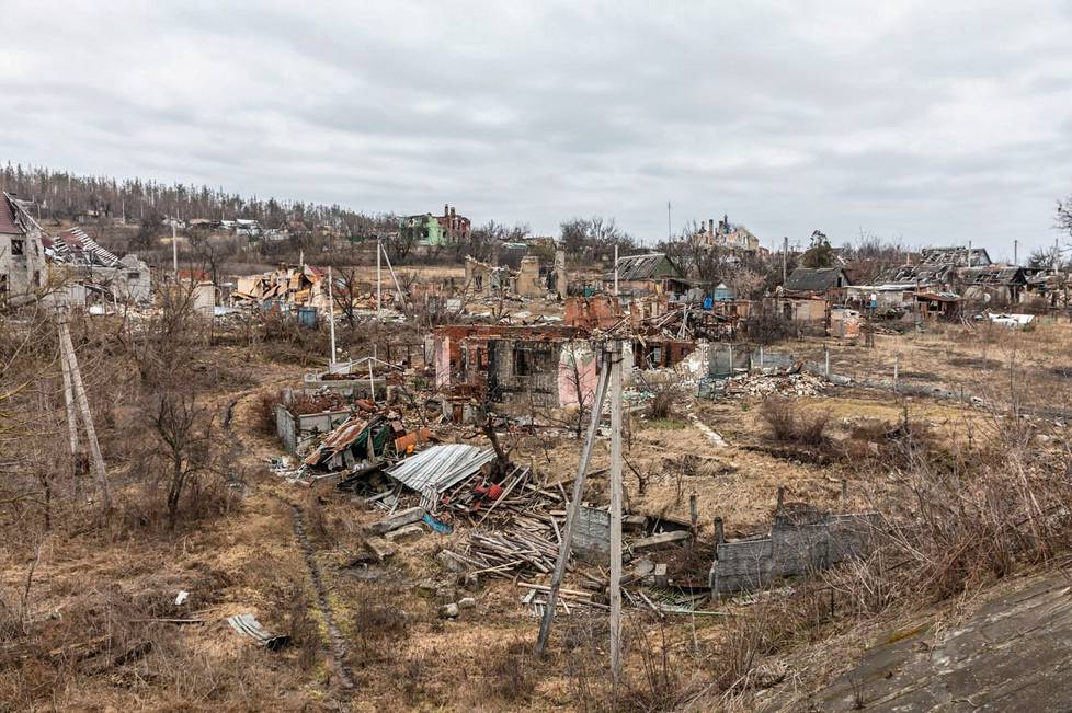 Bogorodichnen tuhottu kylä Donetskissa Ukrainassa.