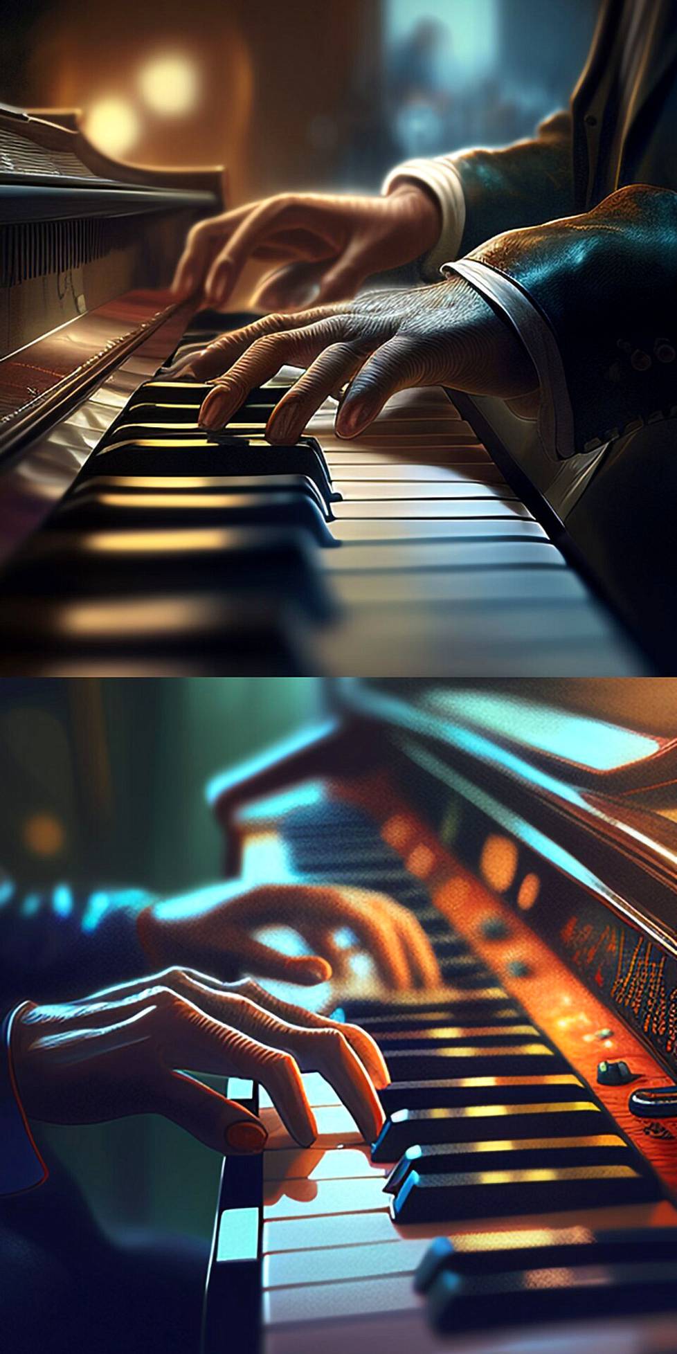 Piano näyttää ensivilkaisulla aidolta, mutta sormet paljastavat, että jotain outoa on meneillään. Kuvat on luotu Midjourney-sovelluksella huhtikuun lopussa.