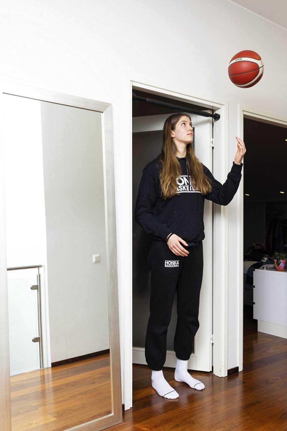 Elsa Lemmilä at the door of her room at home in Espoo.