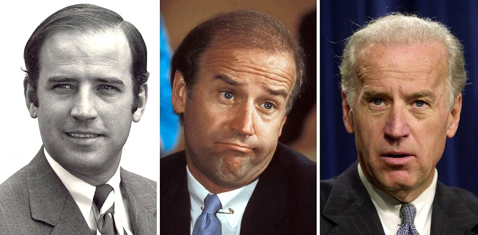 Joe Biden vuosina 1972, 1986 ja 2003.
