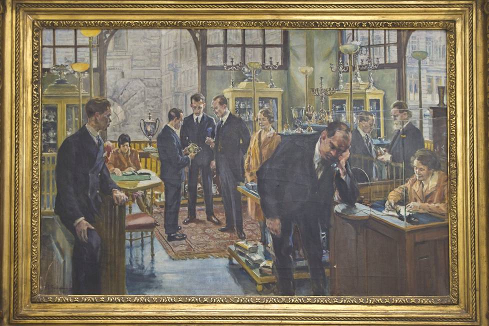 Hugo Backmanssonin maalaus A. Tillanderin liikkeestä osoitteessa Aleksanterinkatu 13 (1930). Kuvassa Tillanderin suvun jäsenten joukossa on toisena vasemmalla kultaseppä Oskar Pihl, Anna Pihlin veli.
