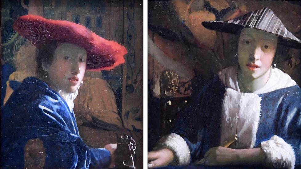 Epäilyksenalaisia Vermeer-maalauksia tutkittiin: Tyttö punaisessa hatussa (vasemmalla) todettiin aidoksi ja Tyttö huilun kanssa jonkun muun kuin Vermeerin tekemäksi tai ainakin viimeistelemäksi.