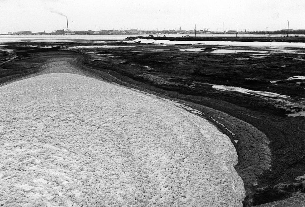 Puunjalostusteollisuuden jätevedet valuivat Suomenlahteen Kotkan edustalla vuonna 1980. 