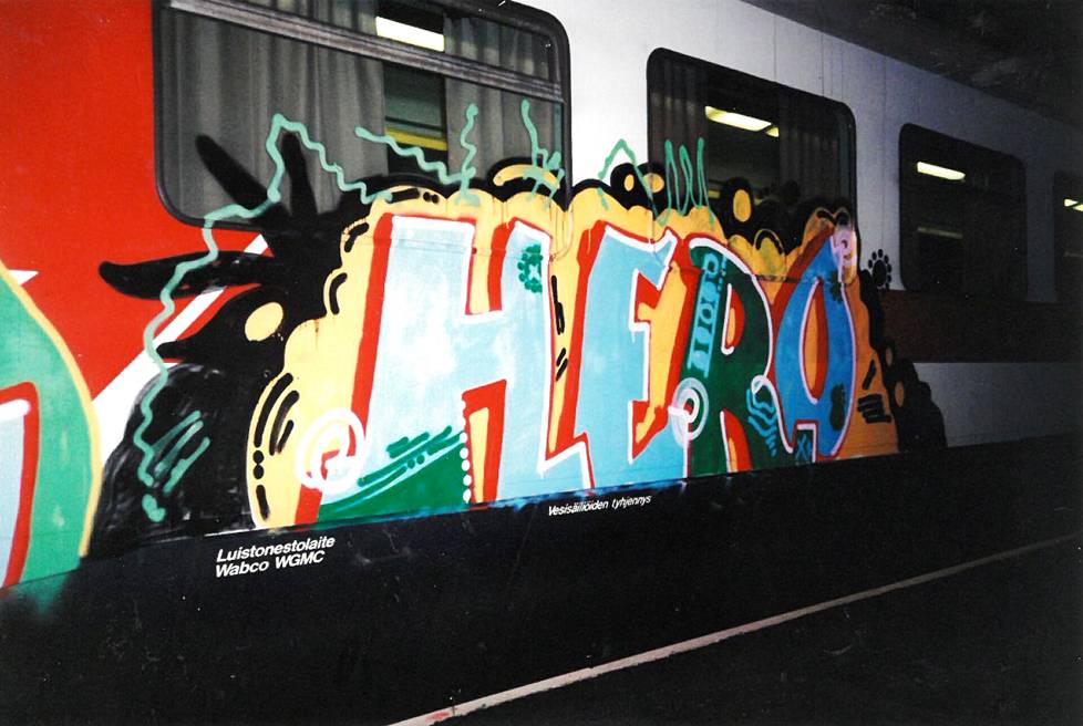 Graffiti painted on the side of a train in the late 1990s.  HS got a picture from a graffiti enthusiast who doesn’t want his name in public.