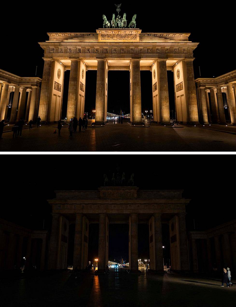 Earth Hour -tapahtumassa Berliinissä sammutetttiin viime yönä muun muassa Brandenburgin portin valaistus.