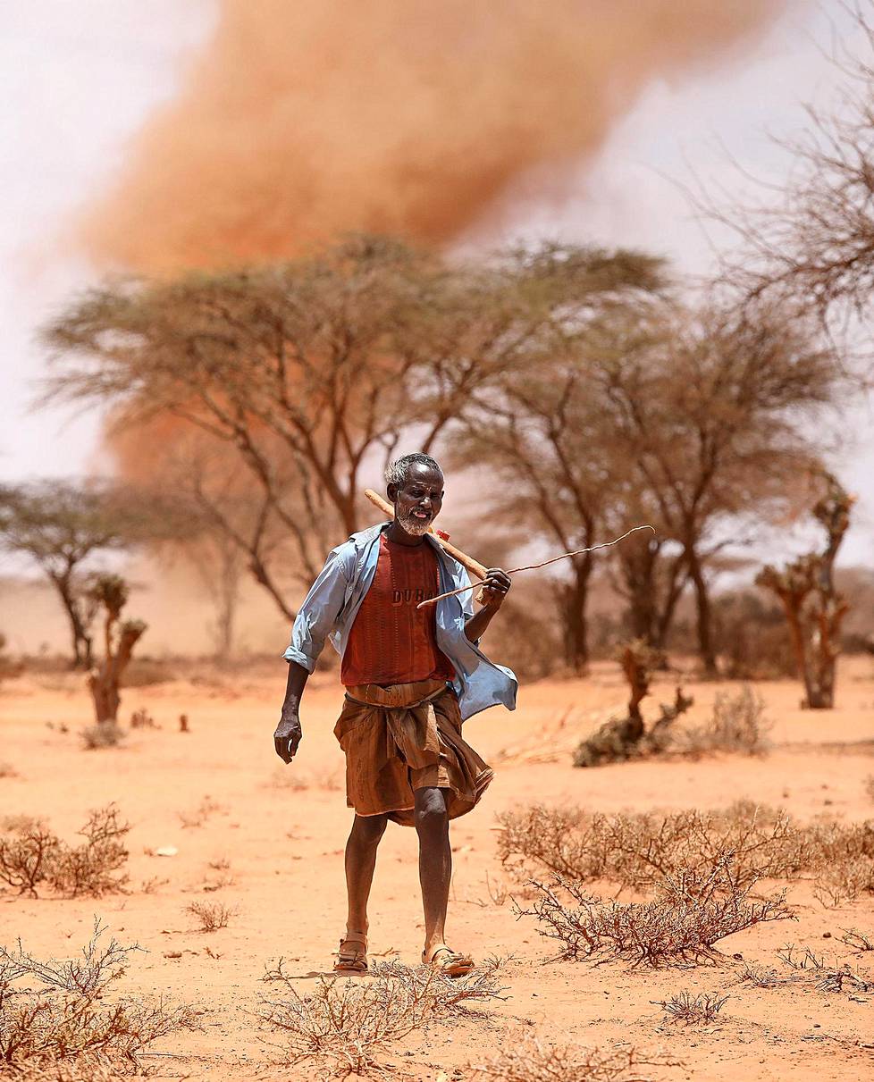 Tuuli nostattaa hiekkapatsaita Balielmin kylässä Somalimaassa.