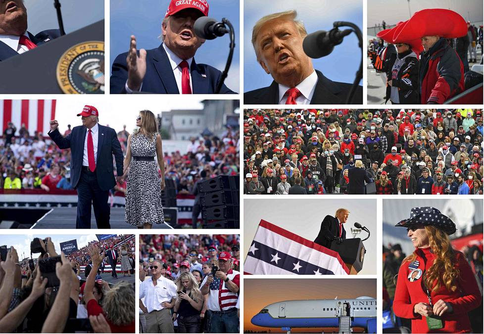 Republikaani Donald Trump on kampanjoinut raivokkaasti voittaakseen toisen kauden presidenttinä. Kuvat on otettu kampanjatilaisuuksista Floridassa, Wisconsinissa ja Pennsylvaniassa 29.–31. lokakuuta.