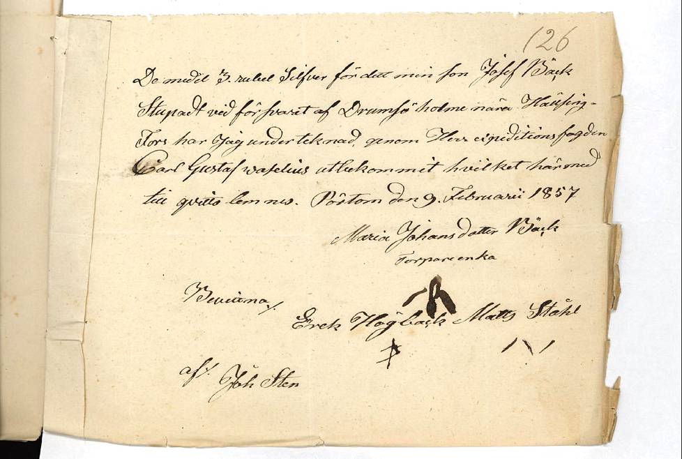 Kansallisarkiston kokoelmista löytyy dokumentti, jossa Lauttasaaressa elokuussa 1855 kaatuneen Josef Backin äiti Maria Back kuittaa pojastaan maksetut kolme hopearuplaa. Nykyrahassa summa vastaa noin 49 euroa.