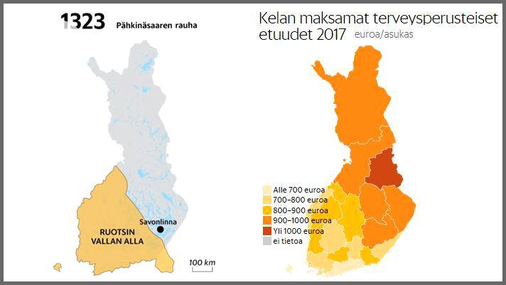 Lähes 700 vuotta vanha Pähkinäsaaren rauhan raja jakaa Suomen yhä kahtia –  Alueelliset terveyserot näkyvät Kelan tilastoissa - Kotimaa 